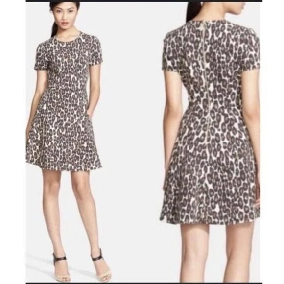 Kate Spade Womens Dress Size 2 Brown Leopard Short Sleeve Fit & Flare Mini Dress - Picture 2 of 15